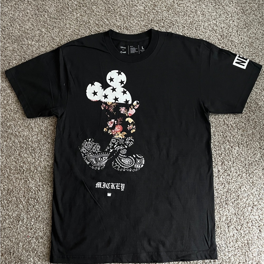 Neff Mens Disney Mickey Mouse Crew Neck T-Shirt Tee Floral Size Large New